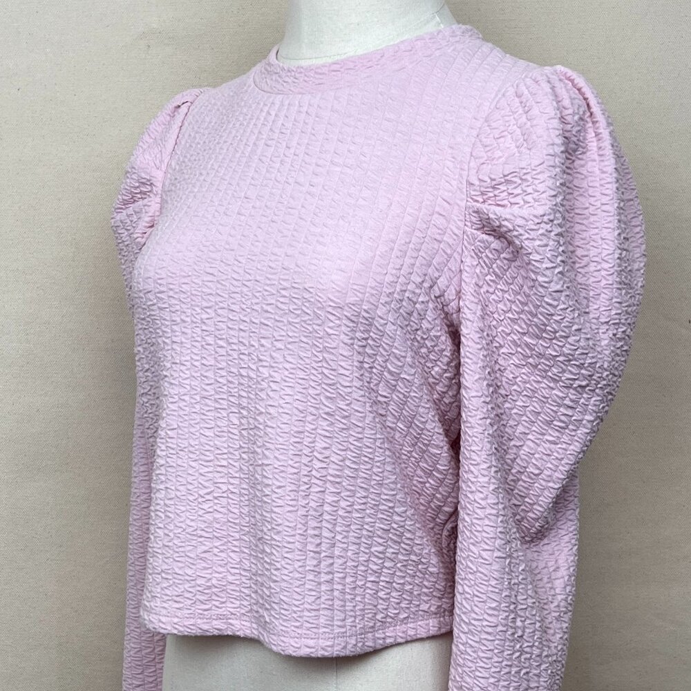 Vero Moda Pink Textured Crop Sweater Puff Sleeve Size Small
